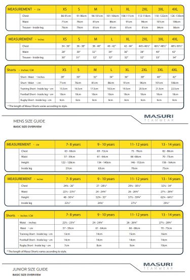 Masuri clothing size guide