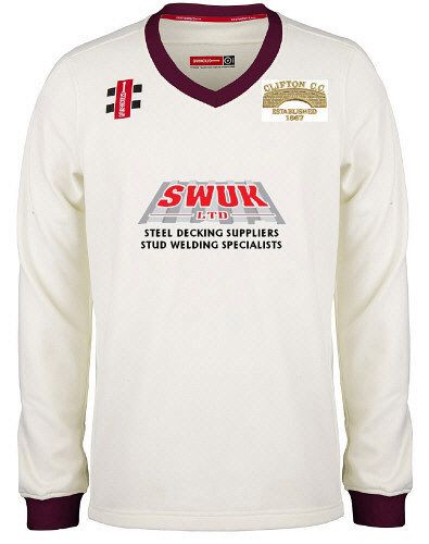 Clifton CC GN Pro Performance Maroon L/S Trim Sweater Jnr