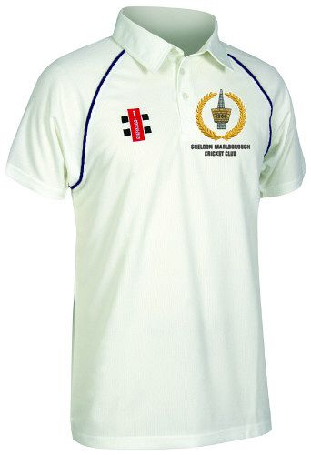 Sheldon Marlborough CC GN Matrix Navy Cricket Shirt S/S Jnr