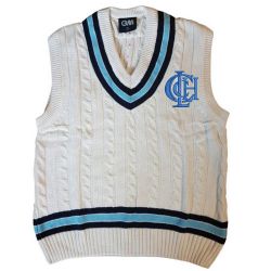 Little Hallingbury CC G&M Knitted Cricket Slipover Navy/Sky  Jnr